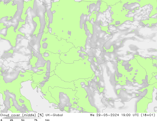 Cloud cover (middle) UK-Global We 29.05.2024 19 UTC