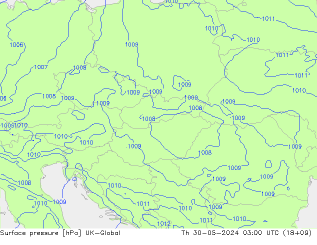 Atmosférický tlak UK-Global Čt 30.05.2024 03 UTC