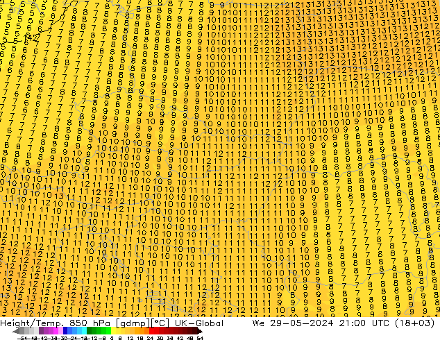 Height/Temp. 850 hPa UK-Global śro. 29.05.2024 21 UTC