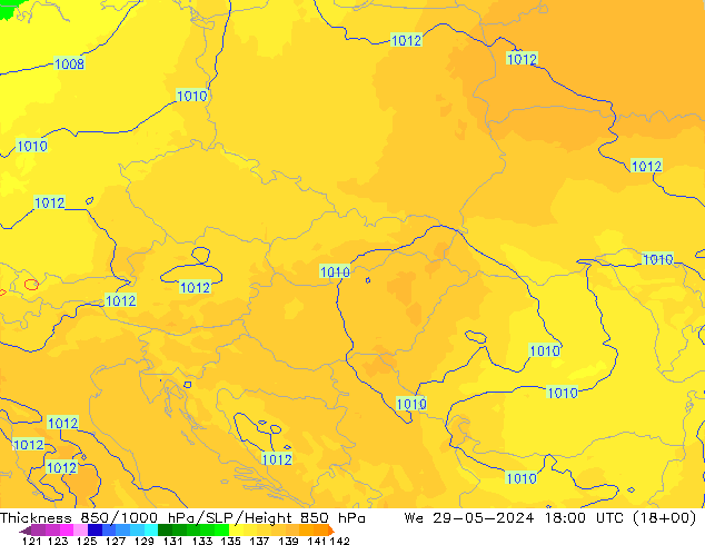 850-1000 hPa Kalınlığı UK-Global Çar 29.05.2024 18 UTC