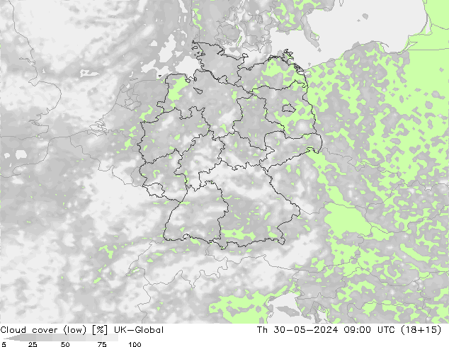 Bewolking (Laag) UK-Global do 30.05.2024 09 UTC