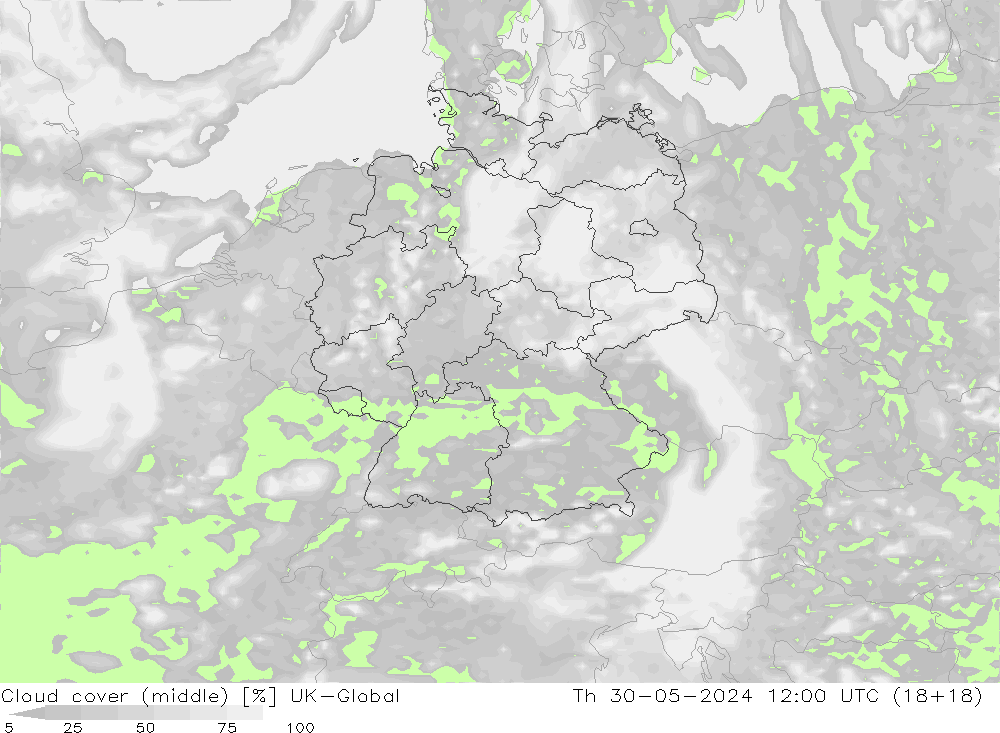 Cloud cover (middle) UK-Global Th 30.05.2024 12 UTC