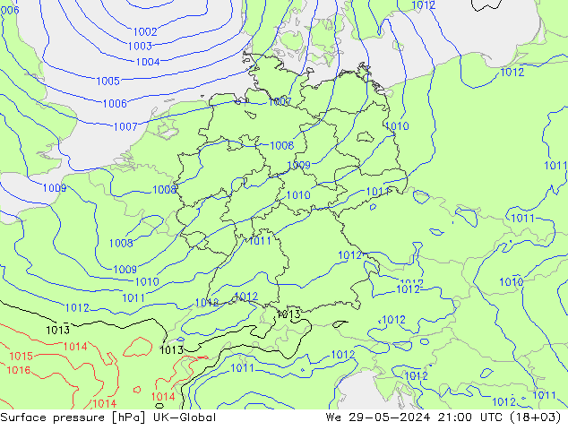 Luchtdruk (Grond) UK-Global wo 29.05.2024 21 UTC