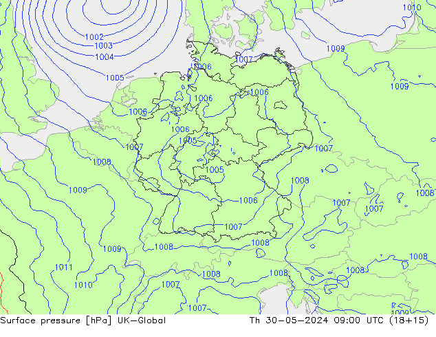Presión superficial UK-Global jue 30.05.2024 09 UTC