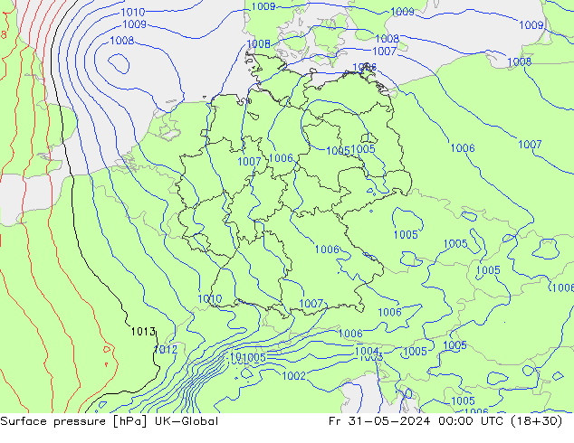 Luchtdruk (Grond) UK-Global vr 31.05.2024 00 UTC