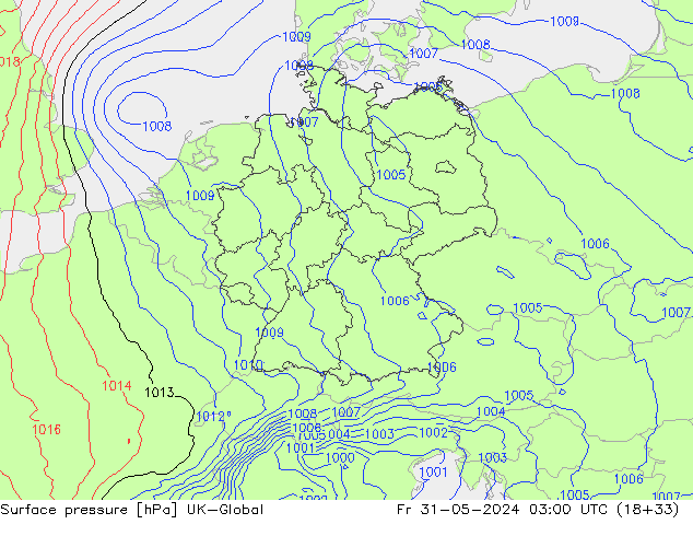 Atmosférický tlak UK-Global Pá 31.05.2024 03 UTC