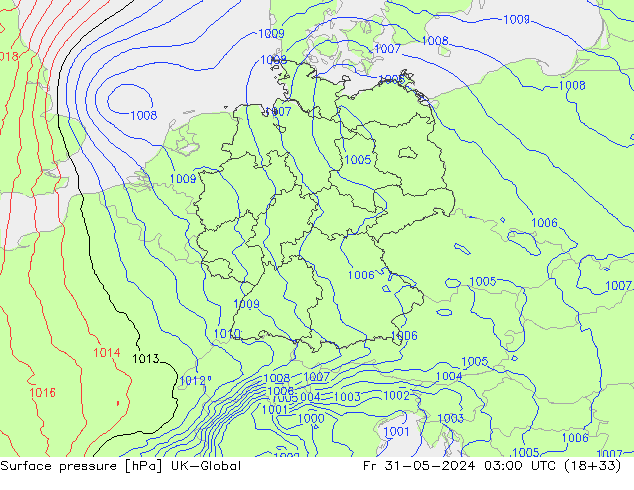 Surface pressure UK-Global Fr 31.05.2024 03 UTC