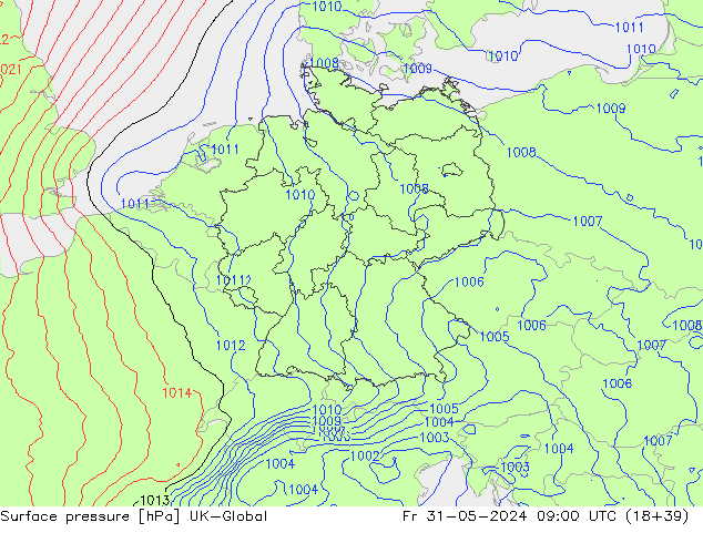 Luchtdruk (Grond) UK-Global vr 31.05.2024 09 UTC