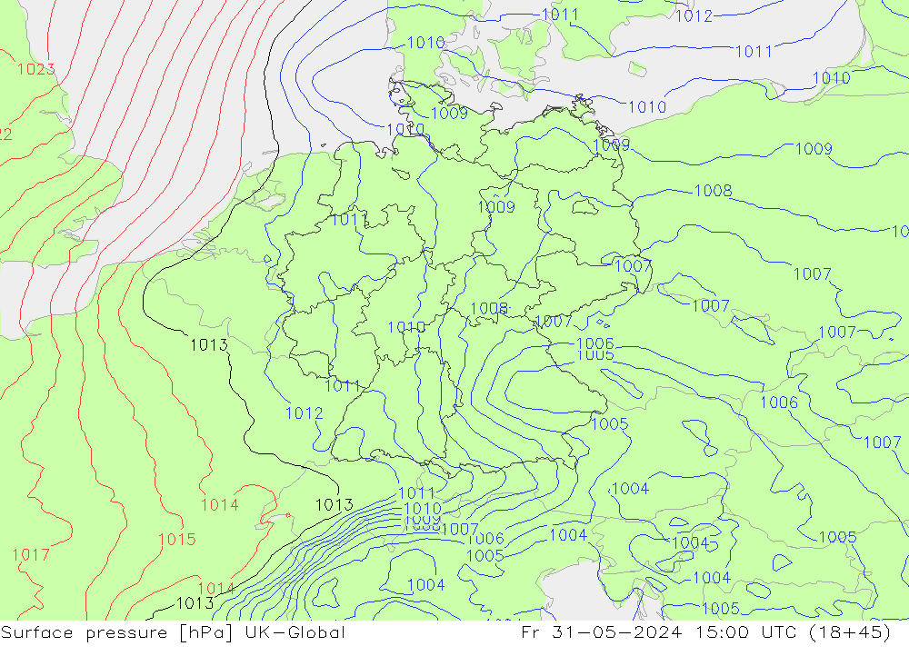 Surface pressure UK-Global Fr 31.05.2024 15 UTC