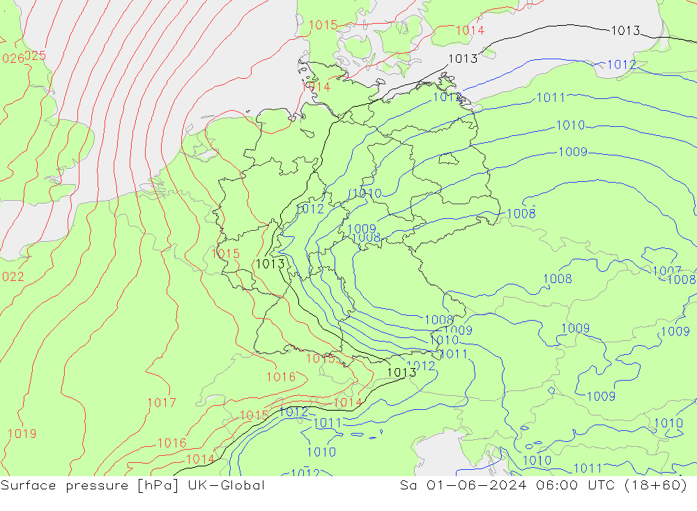 Surface pressure UK-Global Sa 01.06.2024 06 UTC