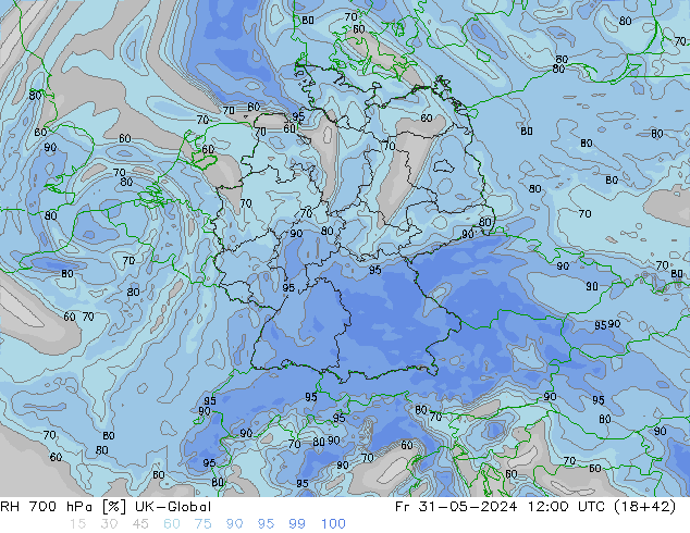 RH 700 hPa UK-Global Fr 31.05.2024 12 UTC