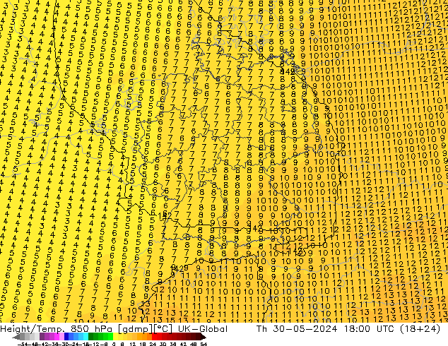 Hoogte/Temp. 850 hPa UK-Global do 30.05.2024 18 UTC