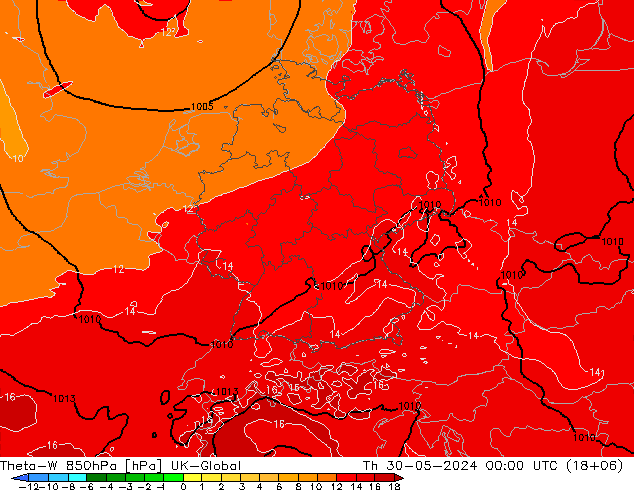 Theta-W 850hPa UK-Global Qui 30.05.2024 00 UTC