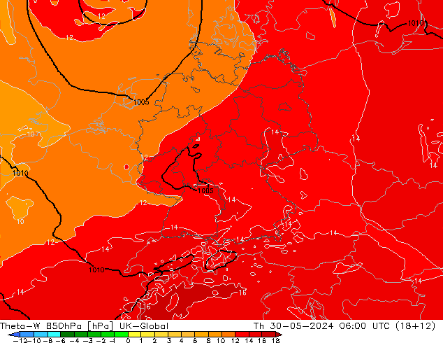 Theta-W 850hPa UK-Global  30.05.2024 06 UTC