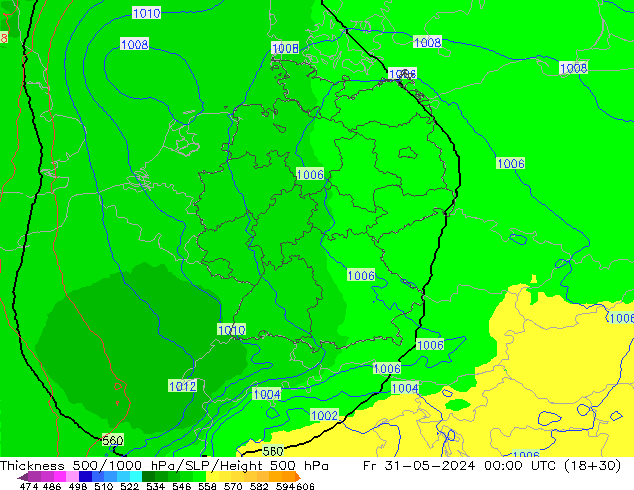 Dikte 500-1000hPa UK-Global vr 31.05.2024 00 UTC