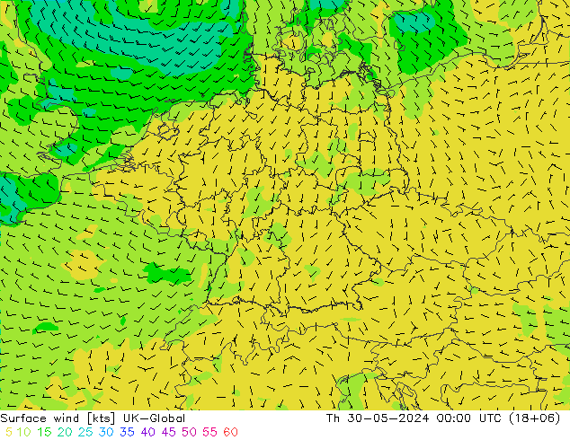 Wind 10 m UK-Global do 30.05.2024 00 UTC
