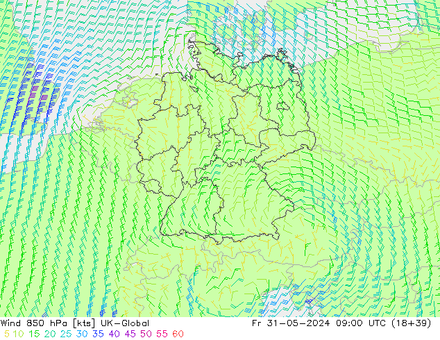 Vent 850 hPa UK-Global ven 31.05.2024 09 UTC