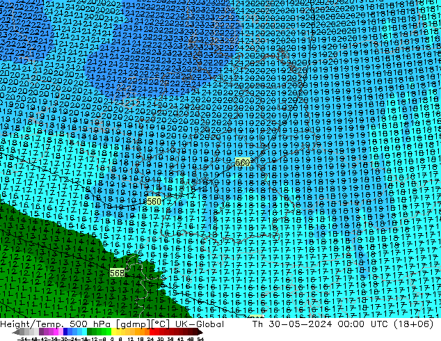 Yükseklik/Sıc. 500 hPa UK-Global Per 30.05.2024 00 UTC
