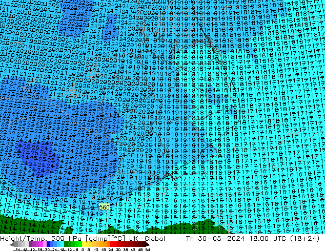 Yükseklik/Sıc. 500 hPa UK-Global Per 30.05.2024 18 UTC