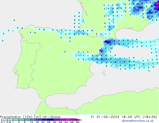 осадки (12h) UK-Global пт 31.05.2024 06 UTC