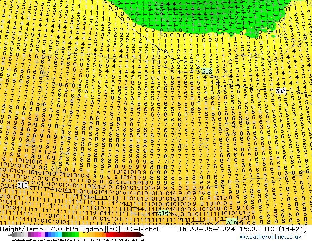 Yükseklik/Sıc. 700 hPa UK-Global Per 30.05.2024 15 UTC