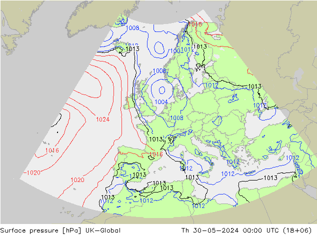 地面气压 UK-Global 星期四 30.05.2024 00 UTC