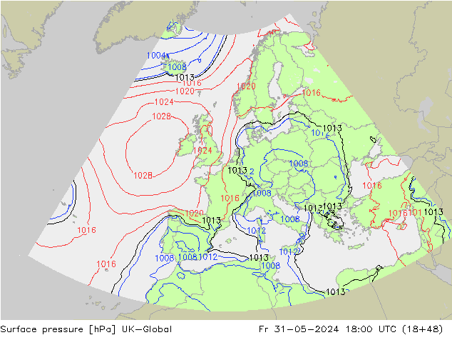 Luchtdruk (Grond) UK-Global vr 31.05.2024 18 UTC