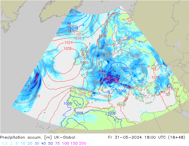 Precipitation accum. UK-Global пт 31.05.2024 18 UTC