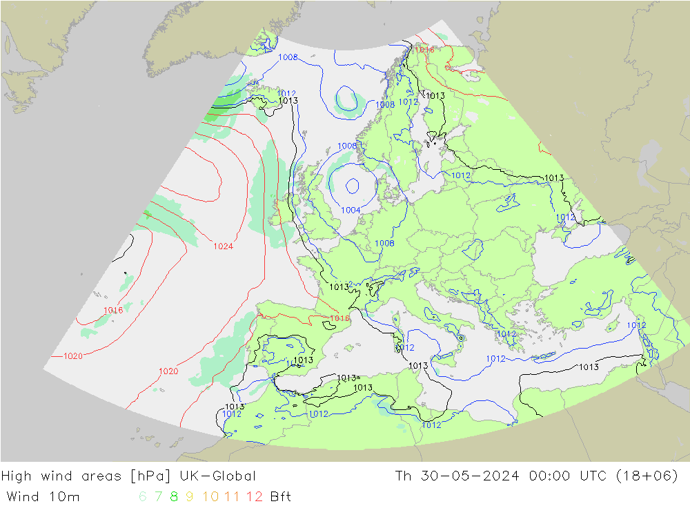 High wind areas UK-Global Th 30.05.2024 00 UTC