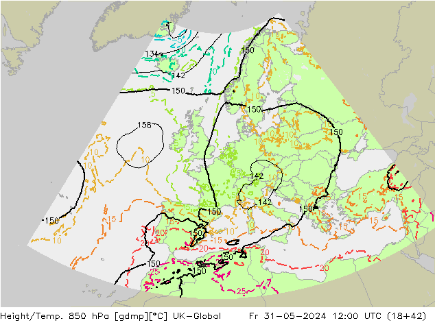 Géop./Temp. 850 hPa UK-Global ven 31.05.2024 12 UTC