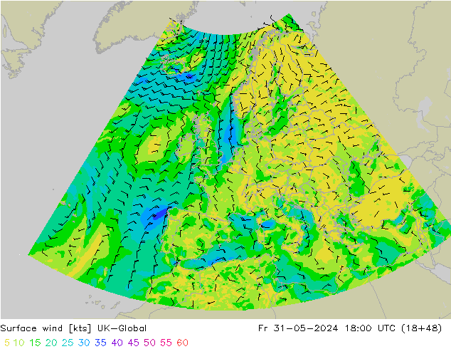 Rüzgar 10 m UK-Global Cu 31.05.2024 18 UTC