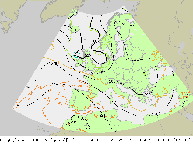 Yükseklik/Sıc. 500 hPa UK-Global Çar 29.05.2024 19 UTC