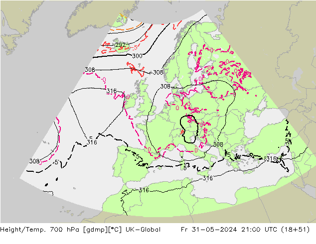 Yükseklik/Sıc. 700 hPa UK-Global Cu 31.05.2024 21 UTC