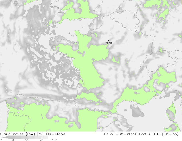 Bewolking (Laag) UK-Global vr 31.05.2024 03 UTC