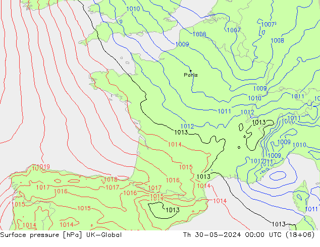 Surface pressure UK-Global Th 30.05.2024 00 UTC