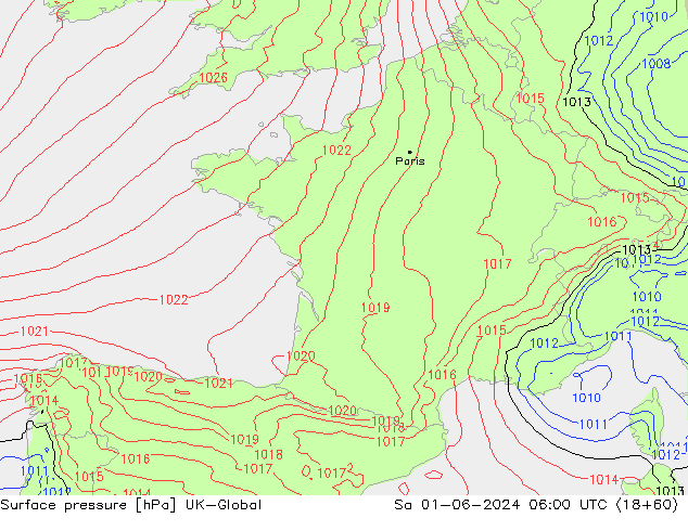 Surface pressure UK-Global Sa 01.06.2024 06 UTC