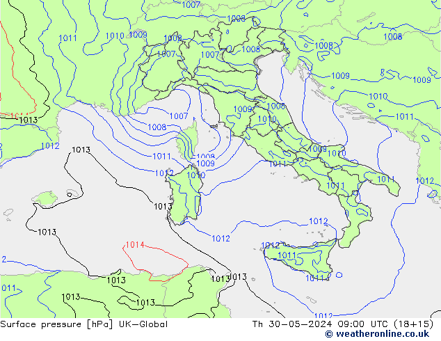 Luchtdruk (Grond) UK-Global do 30.05.2024 09 UTC