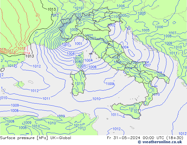 pression de l'air UK-Global ven 31.05.2024 00 UTC