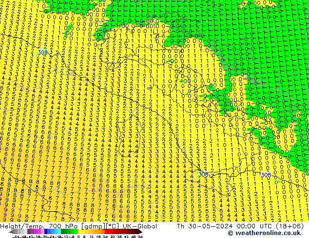 Yükseklik/Sıc. 700 hPa UK-Global Per 30.05.2024 00 UTC