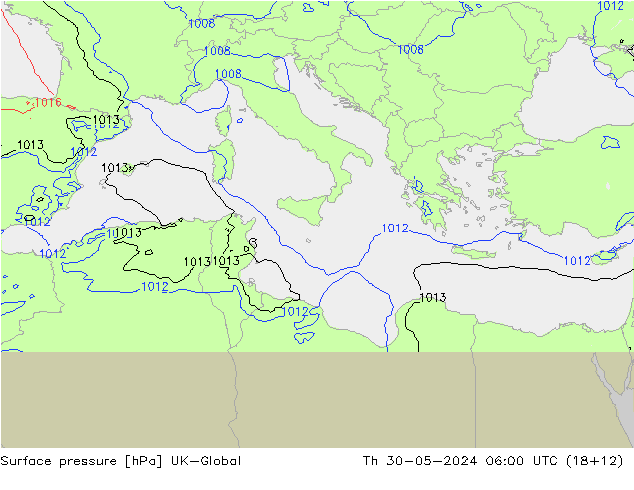 Surface pressure UK-Global Th 30.05.2024 06 UTC