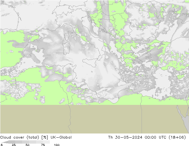 Bewolking (Totaal) UK-Global do 30.05.2024 00 UTC