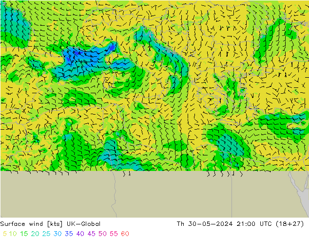 Surface wind UK-Global Th 30.05.2024 21 UTC