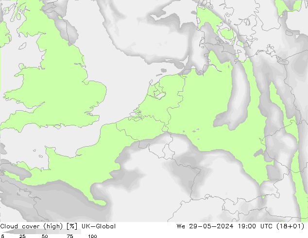 Nubes altas UK-Global mié 29.05.2024 19 UTC
