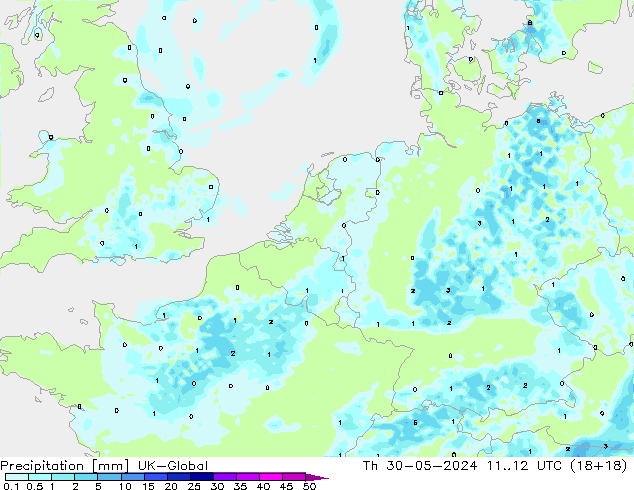 Precipitation UK-Global Th 30.05.2024 12 UTC