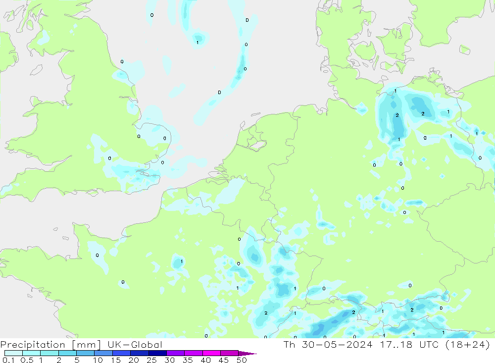 Precipitation UK-Global Th 30.05.2024 18 UTC