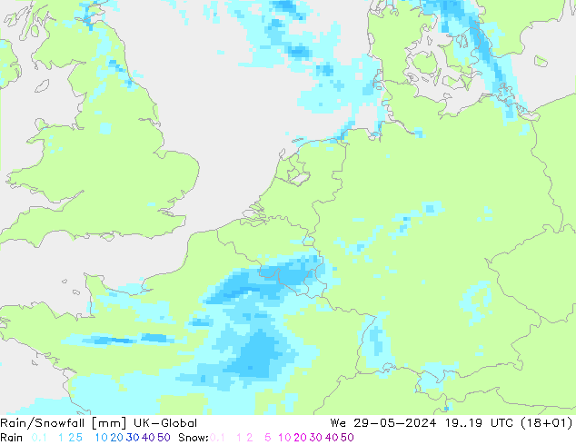 Rain/Snowfall UK-Global St 29.05.2024 19 UTC