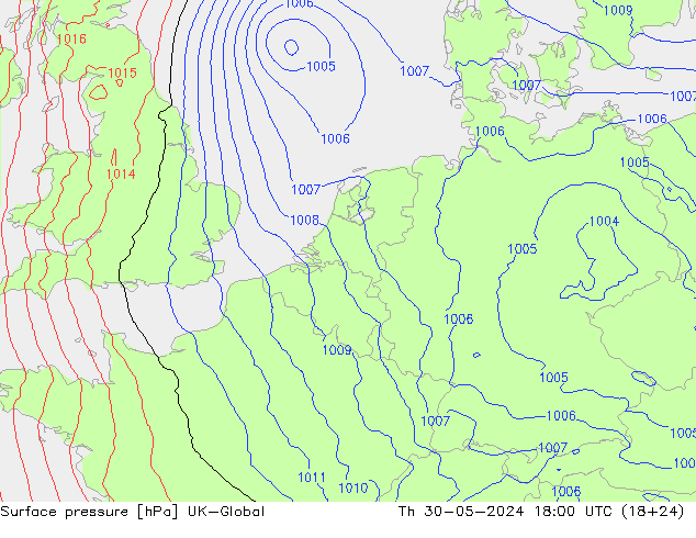 Surface pressure UK-Global Th 30.05.2024 18 UTC