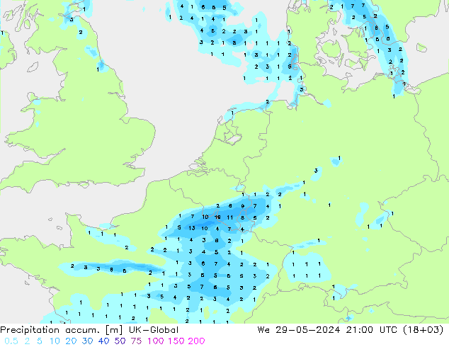 Totale neerslag UK-Global wo 29.05.2024 21 UTC