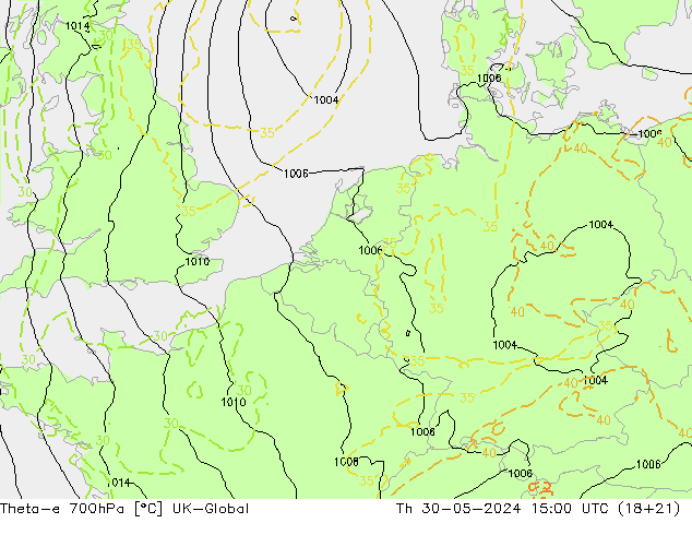 Theta-e 700hPa UK-Global  30.05.2024 15 UTC