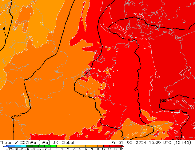 Theta-W 850hPa UK-Global vie 31.05.2024 15 UTC